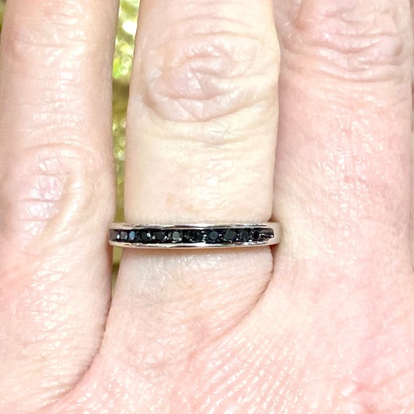 Genuine Black Diamond Stacking Wedding Band ~ Dainty Bridal Anniversary Pinky - Picture 2 of 14